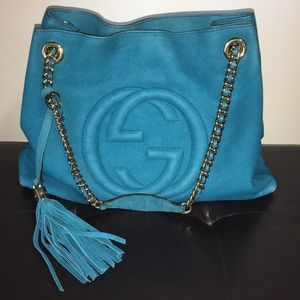 Gucci Soho Suede Chain Blue Nubuck Leather Tote
